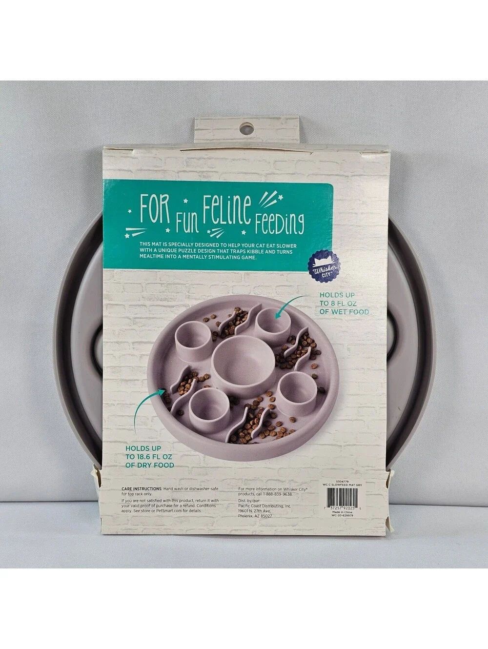 Whisker City Cat Slow Feeder Mat Grey Silicone Puzzle Bowl BPA Free 10 inch DIA